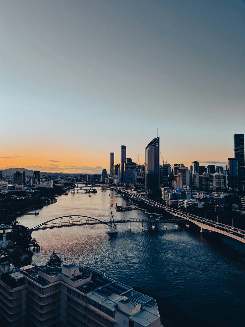 Brisbane River and city skyline at sunset